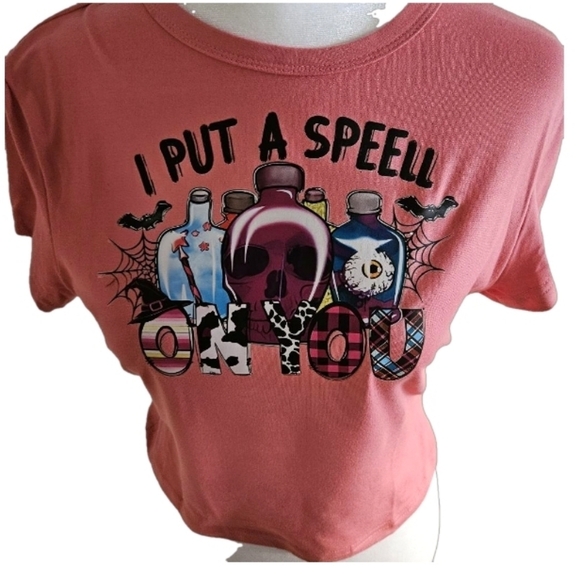 Upcycled Pink Coral Crop Top Graphic Tee Size Large - Picture 9 of 17